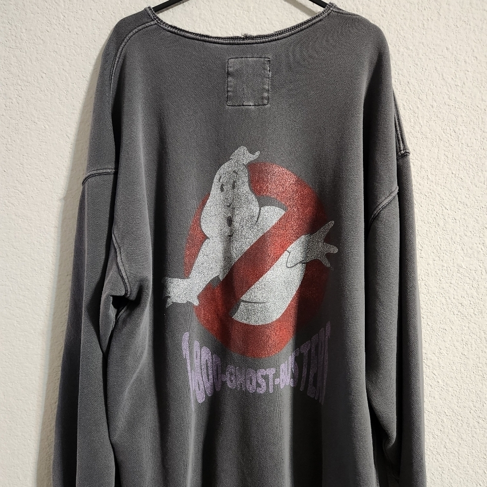Aerie Oversized Ghostbusters graphic sweatshirt distressed dark grey size XS
